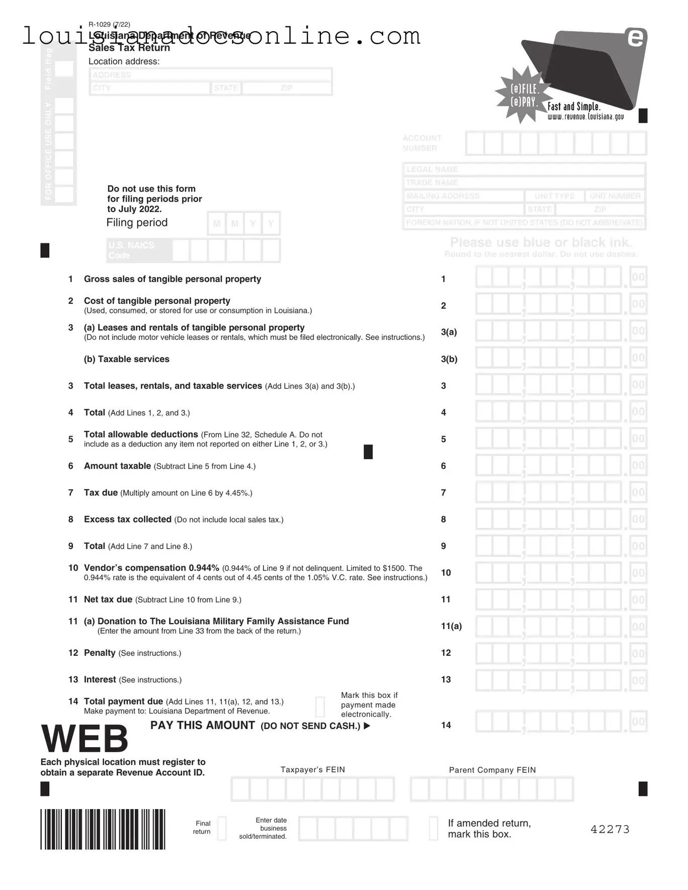 Louisiana 1029 Sales Form