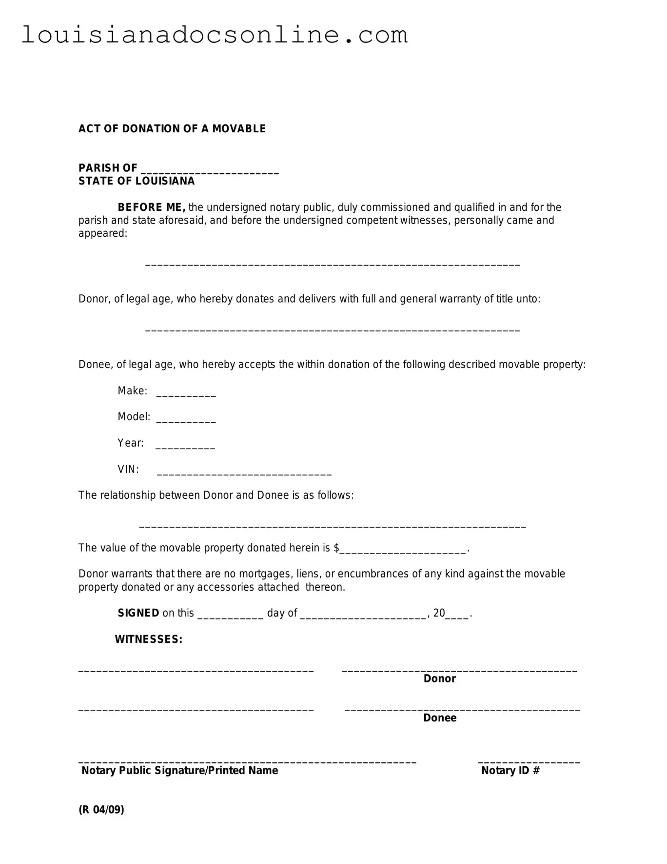 Louisiana act of donation Form