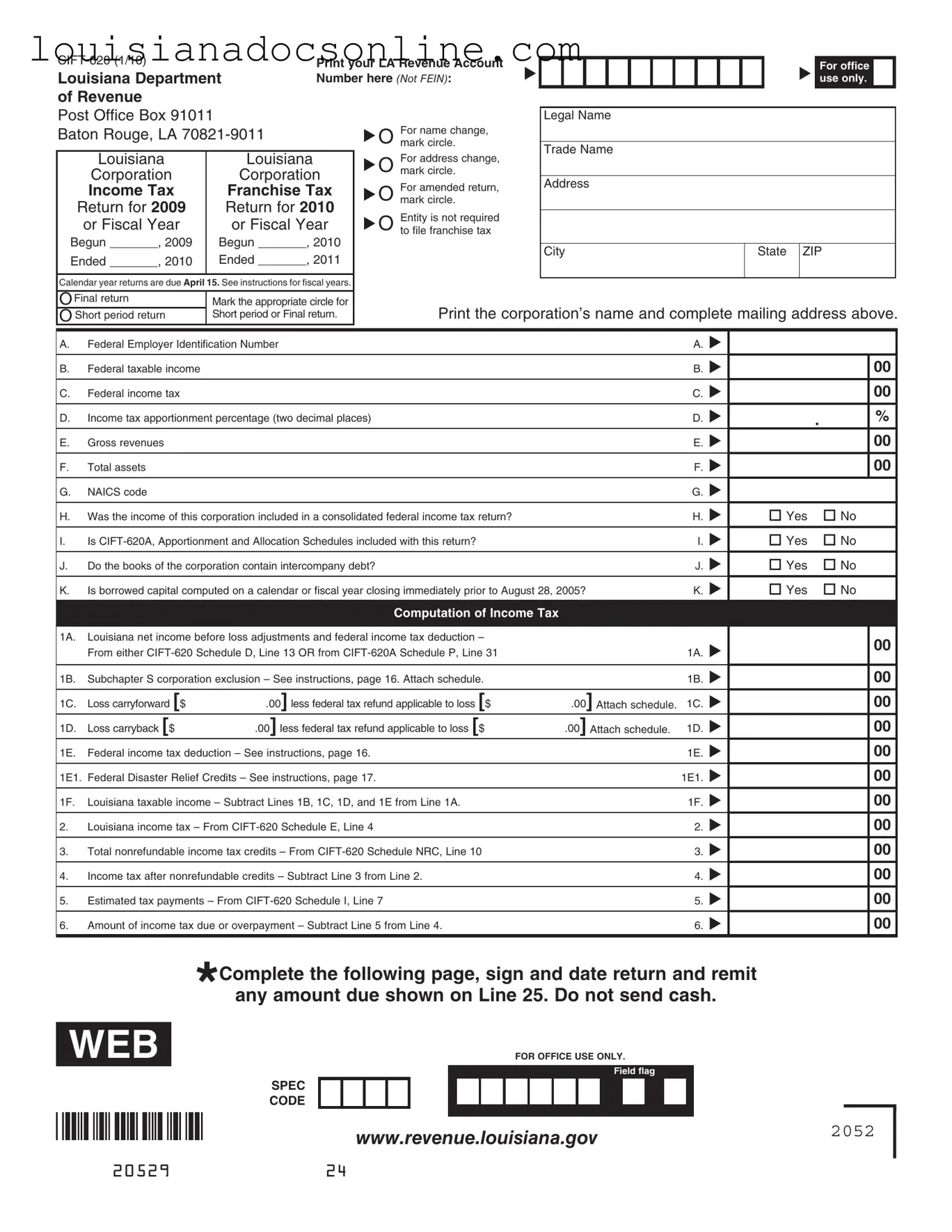 Louisiana Cift 620 Form