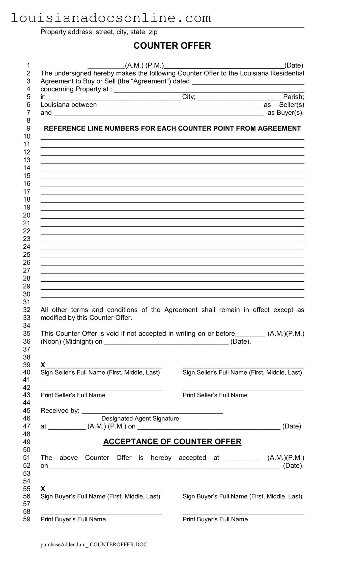 Louisiana Counter Offer Form