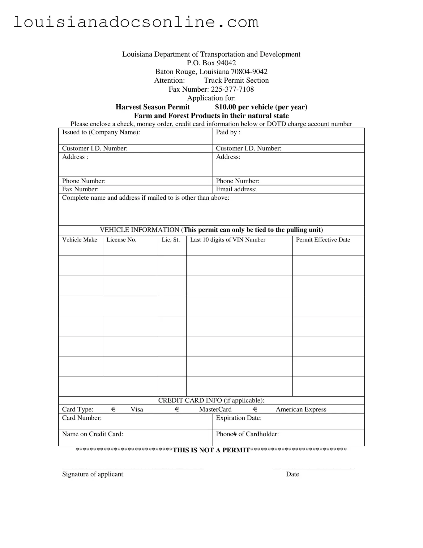 Louisiana Dotd Permit Form