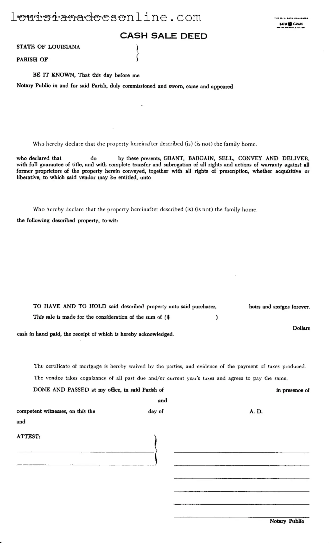 Louisiana Land Cash Sale Form