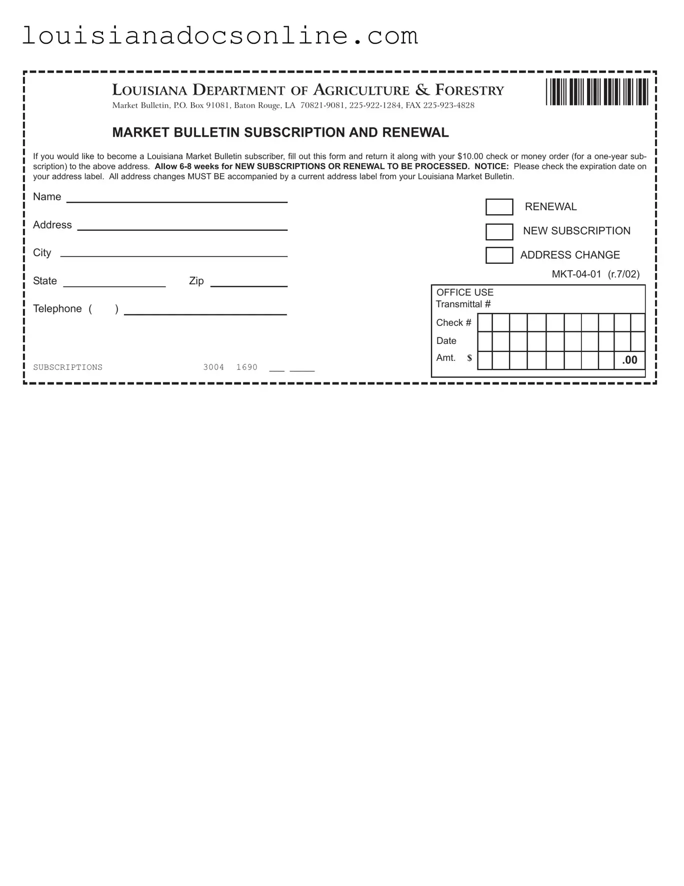 Louisiana Market Bulletin Form