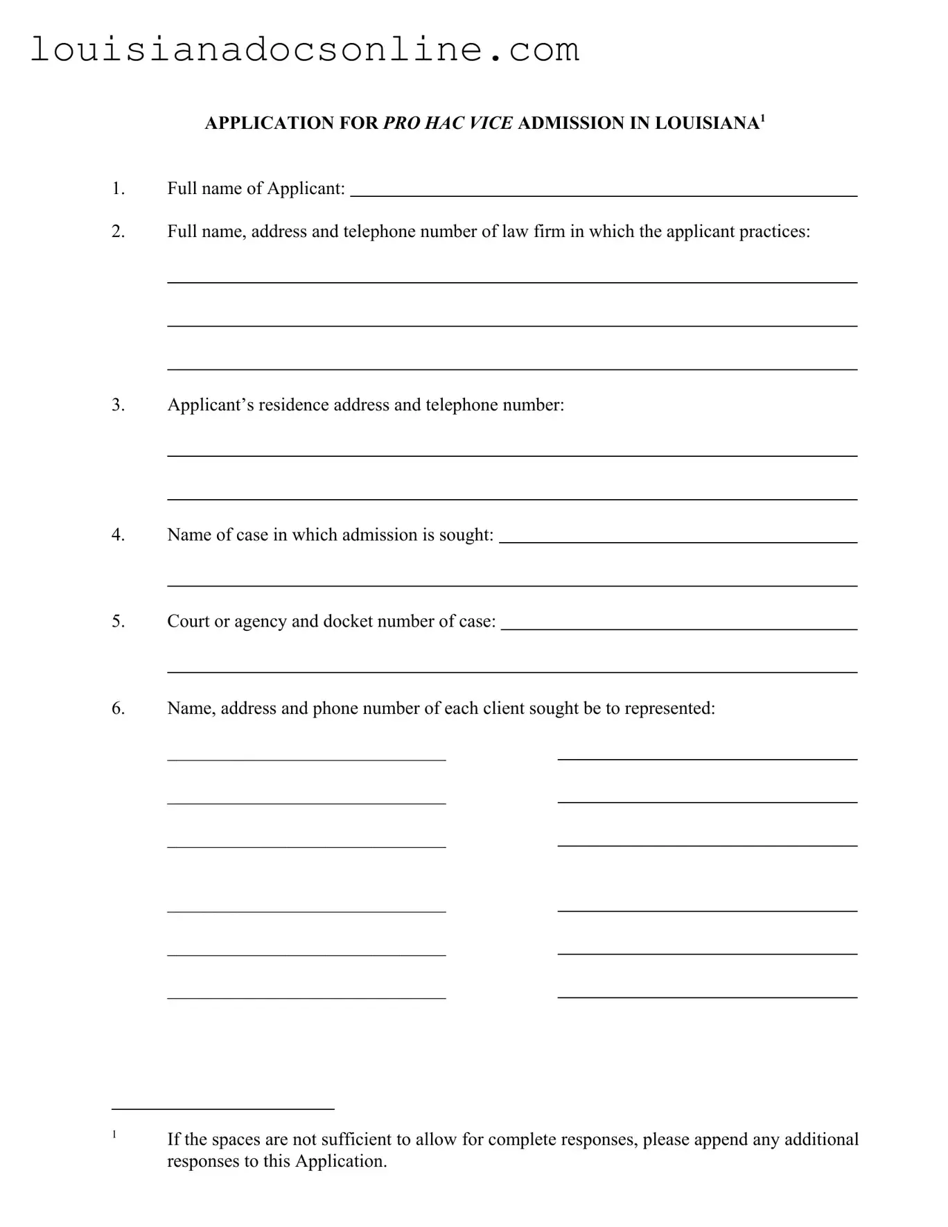 Louisiana Pro Hac Form