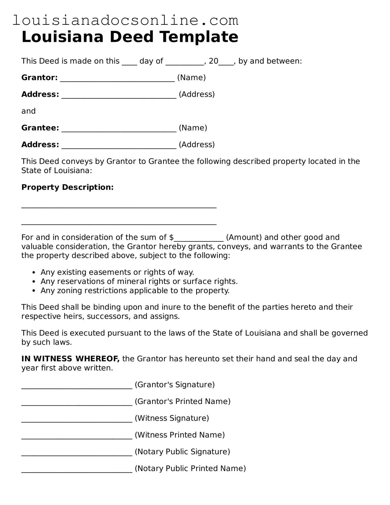 Printable  Deed Form for Louisiana