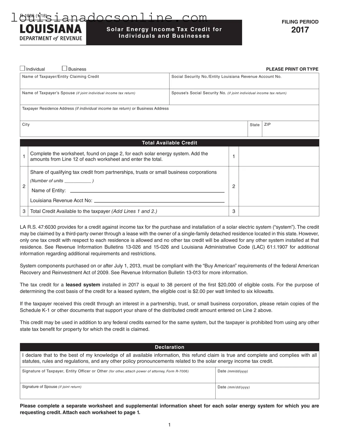Louisiana R 1086 Form