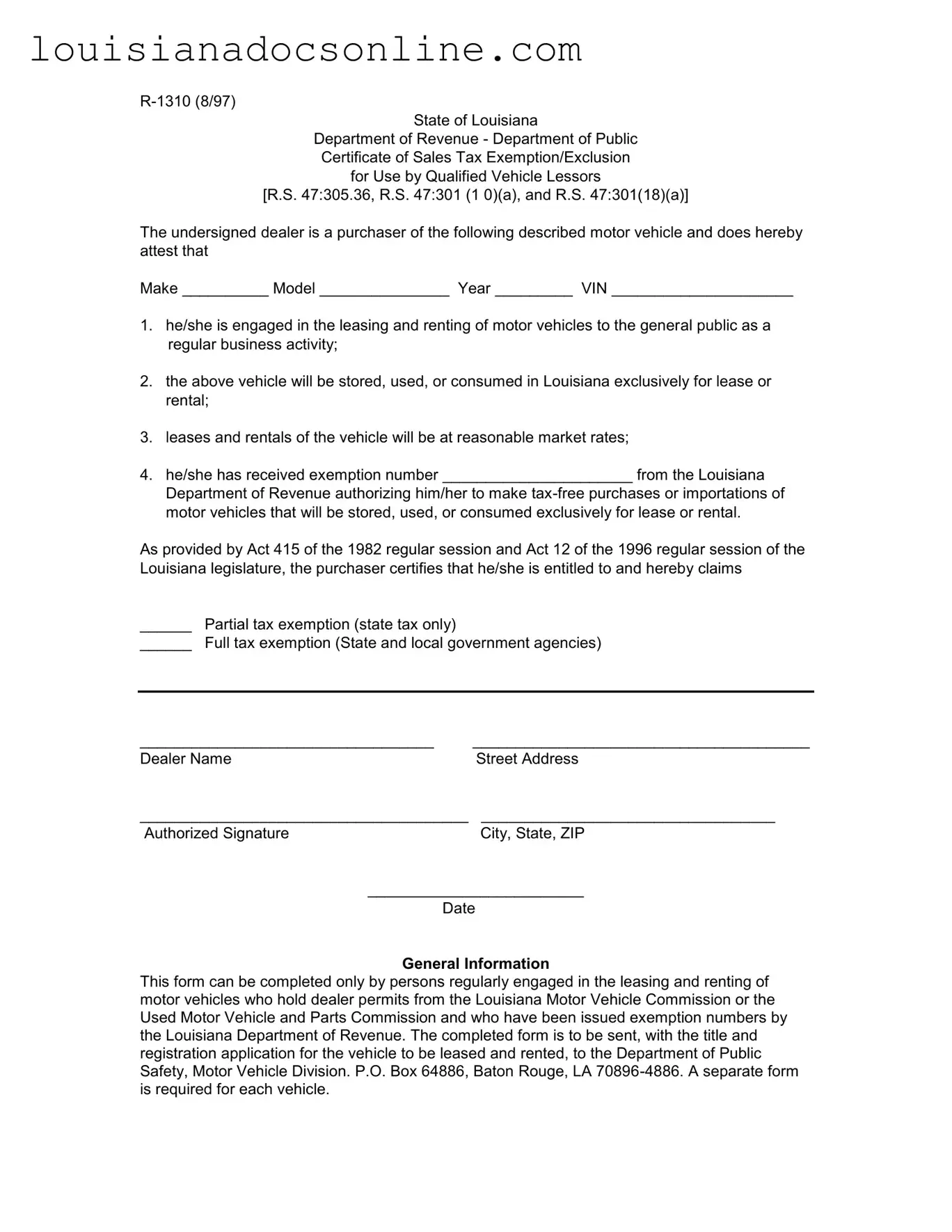Louisiana R 1310 Form