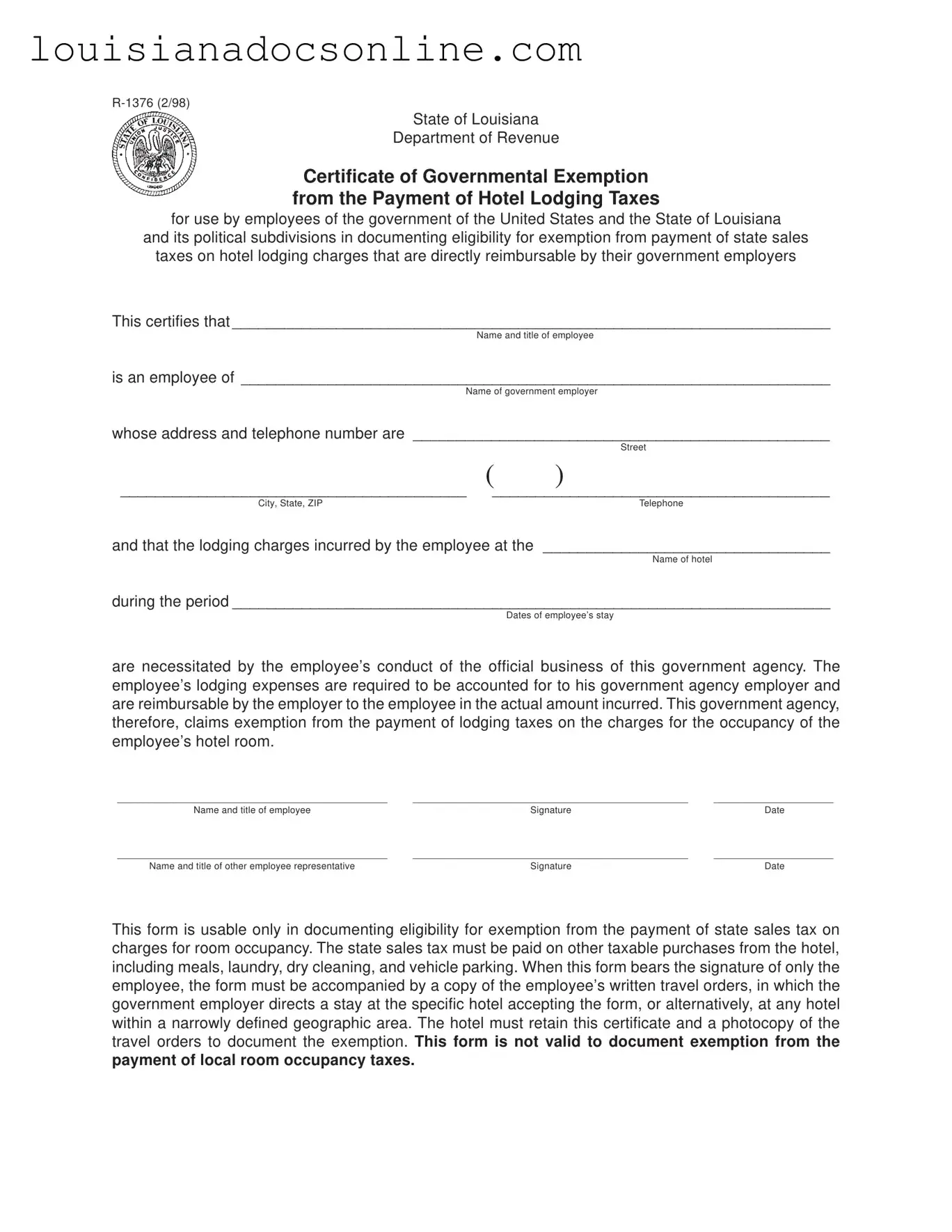 Louisiana R 1376 Form