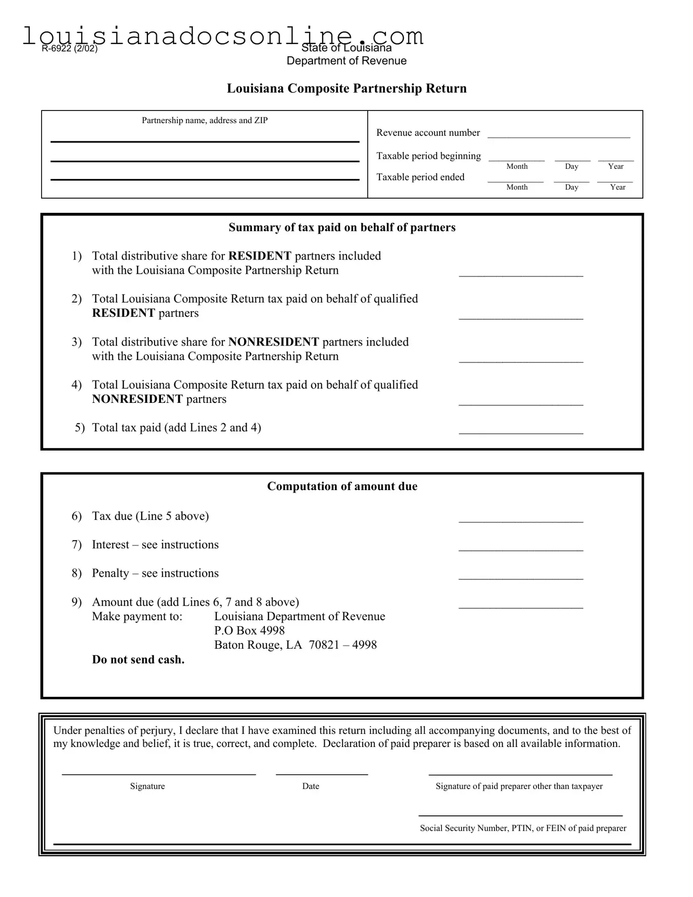 Louisiana R 6922 Form