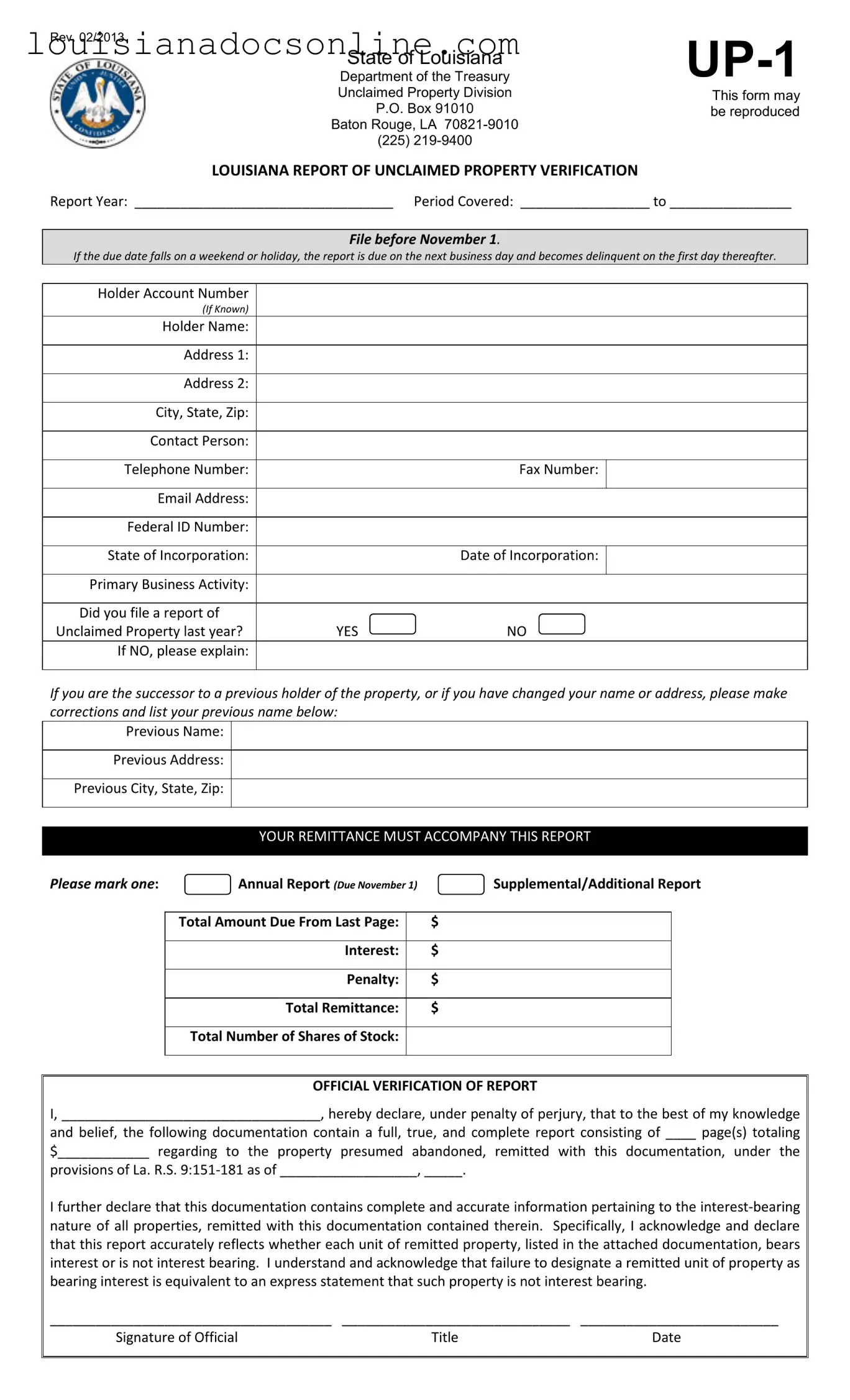 Louisiana Up 1 Form
