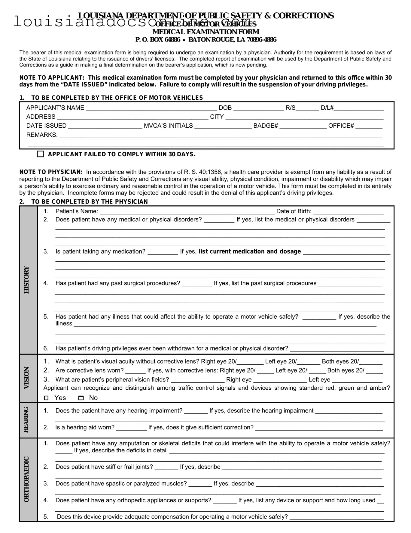 Medical Examination Louisiana Form