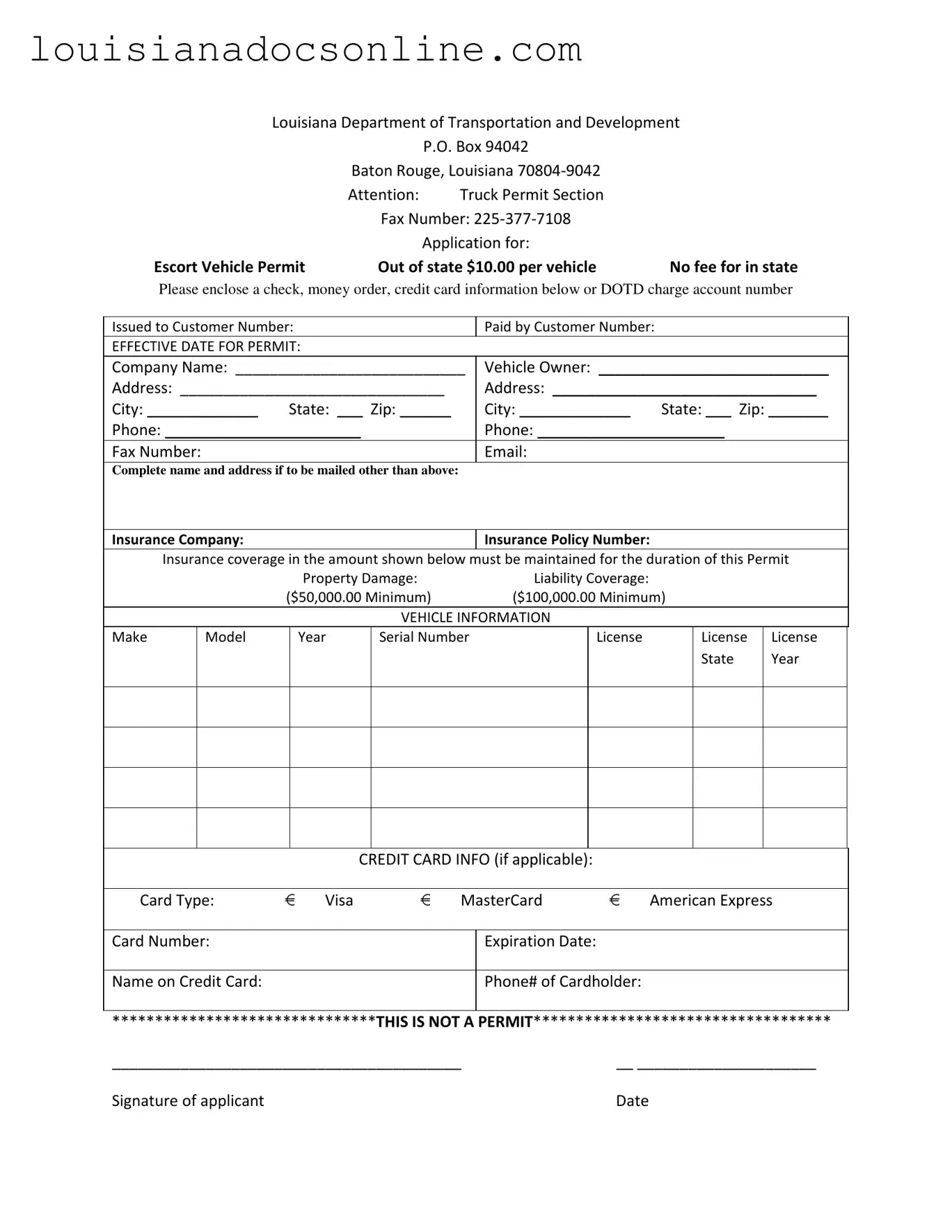 Permit Louisiana Pilot Car Form