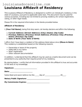 Printable  Affidavit of Residency Form for Louisiana