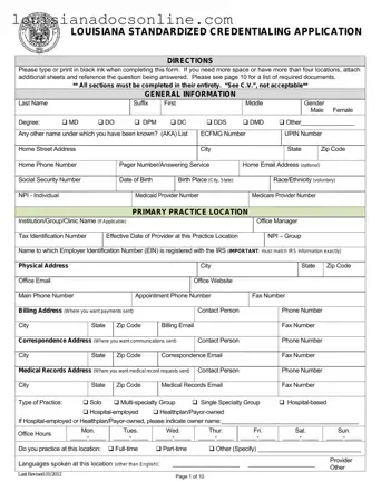 Louisiana Credentialing Application Form
