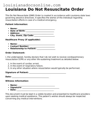 Printable  Do Not Resuscitate Order Form for Louisiana