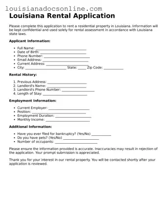 Printable  Rental Application Form for Louisiana