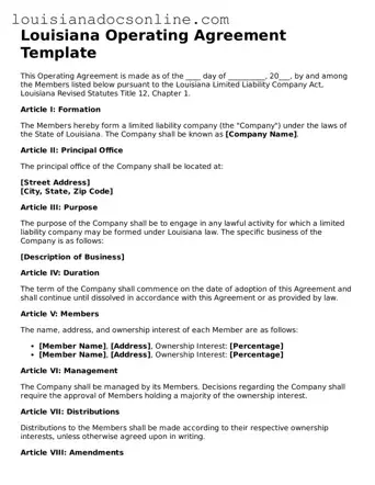 Printable  Operating Agreement Form for Louisiana