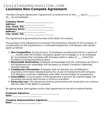 Printable  Non-compete Agreement Form for Louisiana