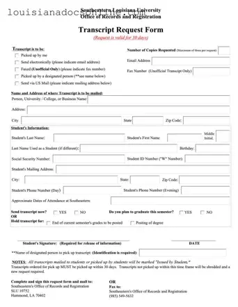 Louisiana Request Form